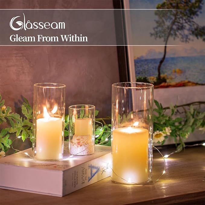 Glasseam Cylinder Vases Set of 12, Hurricane Candle Holder Clear Different Sizes, Modern Glass Cylinder Vase, Glass Vases for Centerpieces for Home Decor Wedding Centerpieces, Events, 4''+ 6''+7.8''