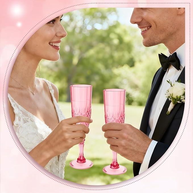 Plastic Champagne Flutes, 12PCS Red Plastic Wine Glasses Goblets Reusable Champagne Flute for Weddings, Bachelor Parties, Toasting, and Events(12,Red)