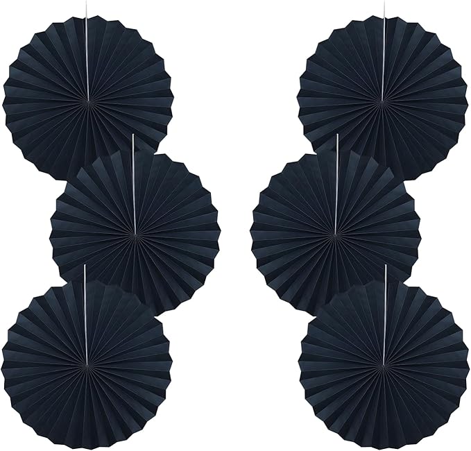 Black Party Decorations,Halloween Decor Events Accessories,Black Birthday Decorations,Anniversary Decorations for Party,Birthday Decorations for Men 16in Hanging Paper Fans 30 Color DIY Set(Black)