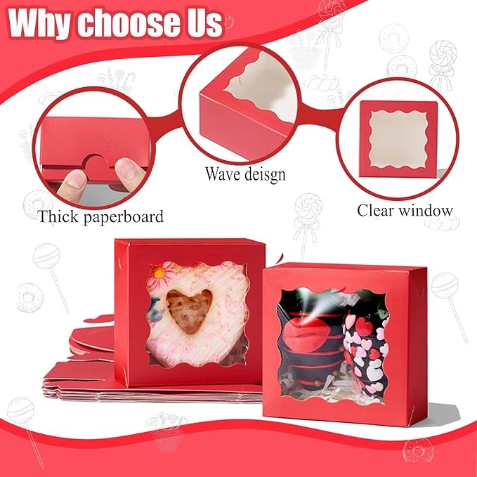 RomanticBaking 3 ¼" x 3 ¼" x 1 ½" 100PCS Chocolate Truffle Boxes for 4，Cookies Boxes Soap Boxes Donut Boxes Macaron Boxes Mini Bakery Boxes with Window Brownie Box