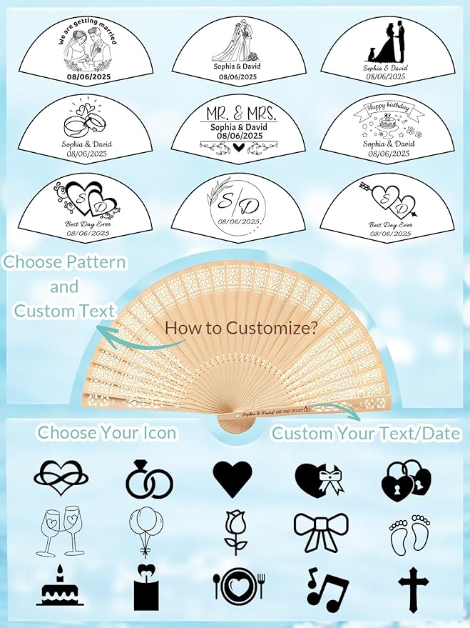 1Pcs Personalized Folding Hand Fans Custom Engraved Summer Wedding Fans,Personalized Wooden Fans Party Favor Bridal Shower Gifts for Guests