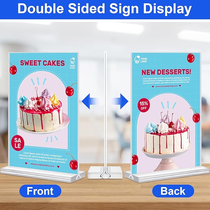5x7 Acrylic Sign Holder, 12 Pack Vertical Plastic Signs Frame Table Top Display, Double Sided Display Flyer Holder Menu Holders Clear Stand for Office Store Show Fair