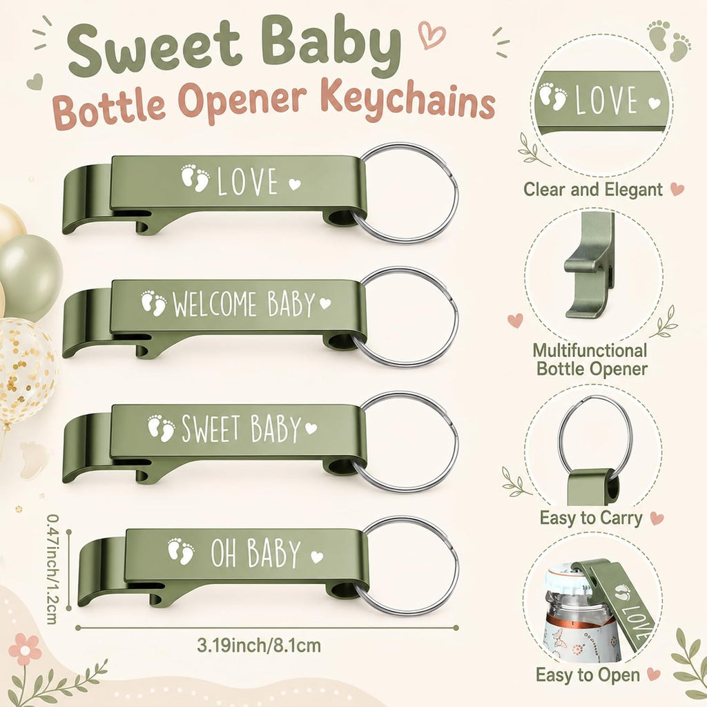 Pickmesh 96 Pcs Baby Shower Party Favors for 24 Guest, Boy Girl Shot Glasses Gifts, Bottle Openers, Thank You Tags, Organza Bags Gender Reveal Party Baby Shower Return Gifts for Guest (Sage Green)