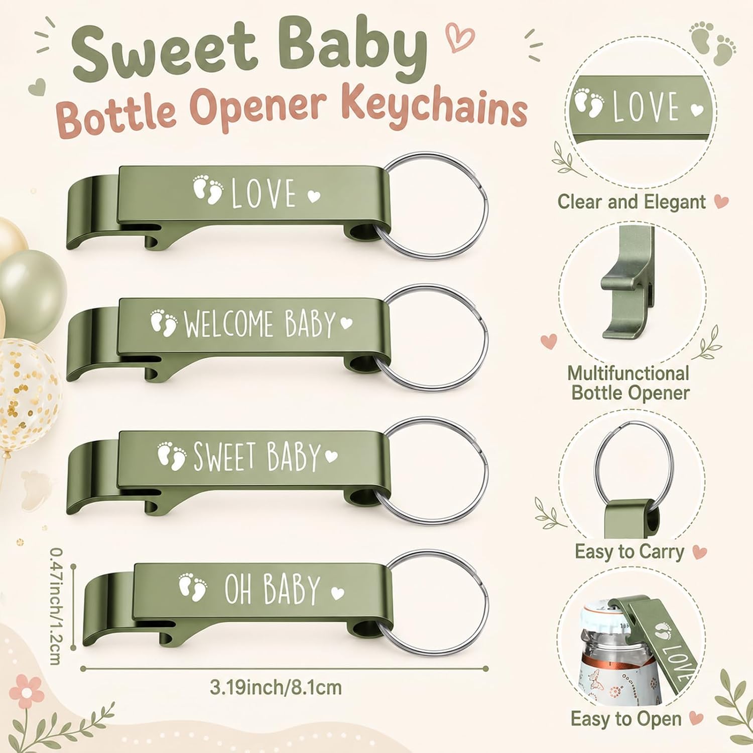 Pickmesh 96 Pcs Baby Shower Party Favors for 24 Guest, Boy Girl Shot Glasses Gifts, Bottle Openers, Thank You Tags, Organza Bags Gender Reveal Party Baby Shower Return Gifts for Guest (Sage Green)