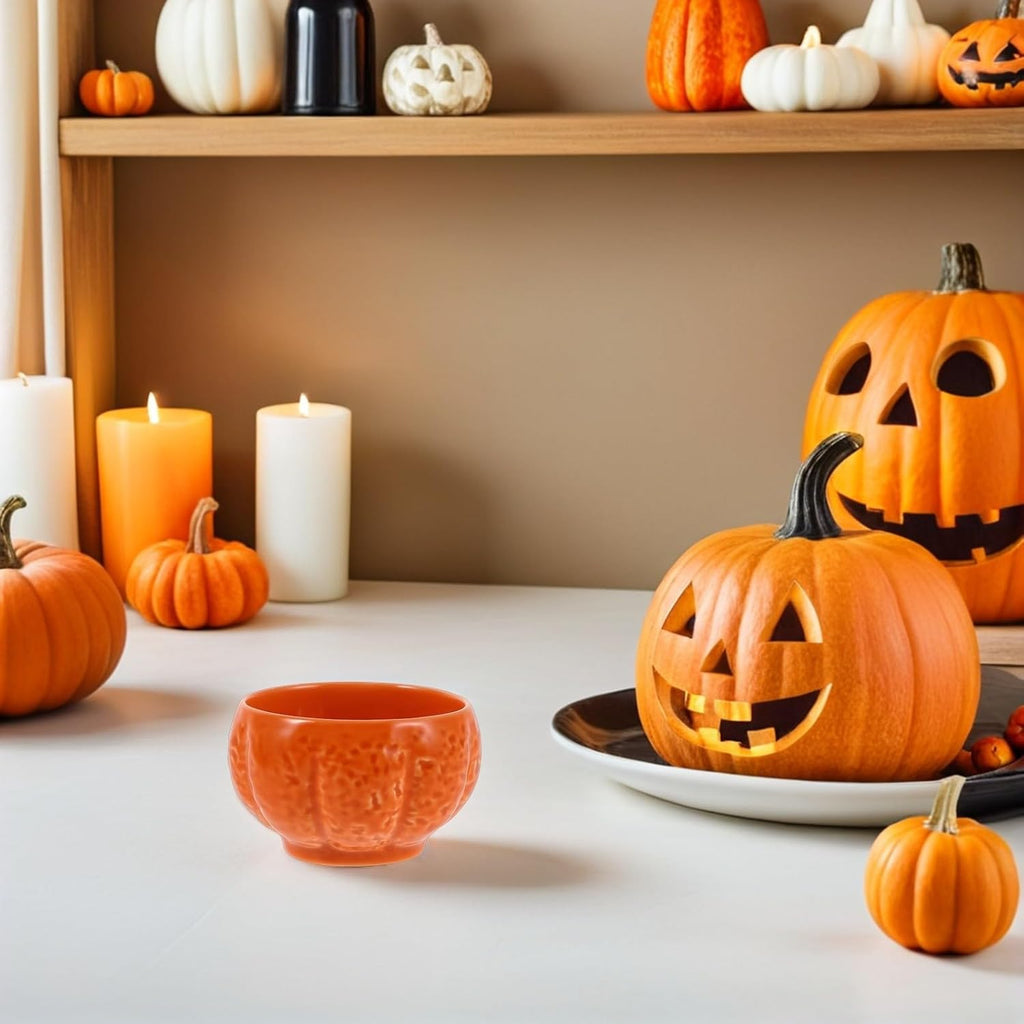 Healifty Pumpkin Shaped Ceramic Candle Holder for Halloween and Fall Party Decor, Orange Aromatherapy Candle Cup with Unique Elegant Design, Sturdy Ceramic Material with High Temperature