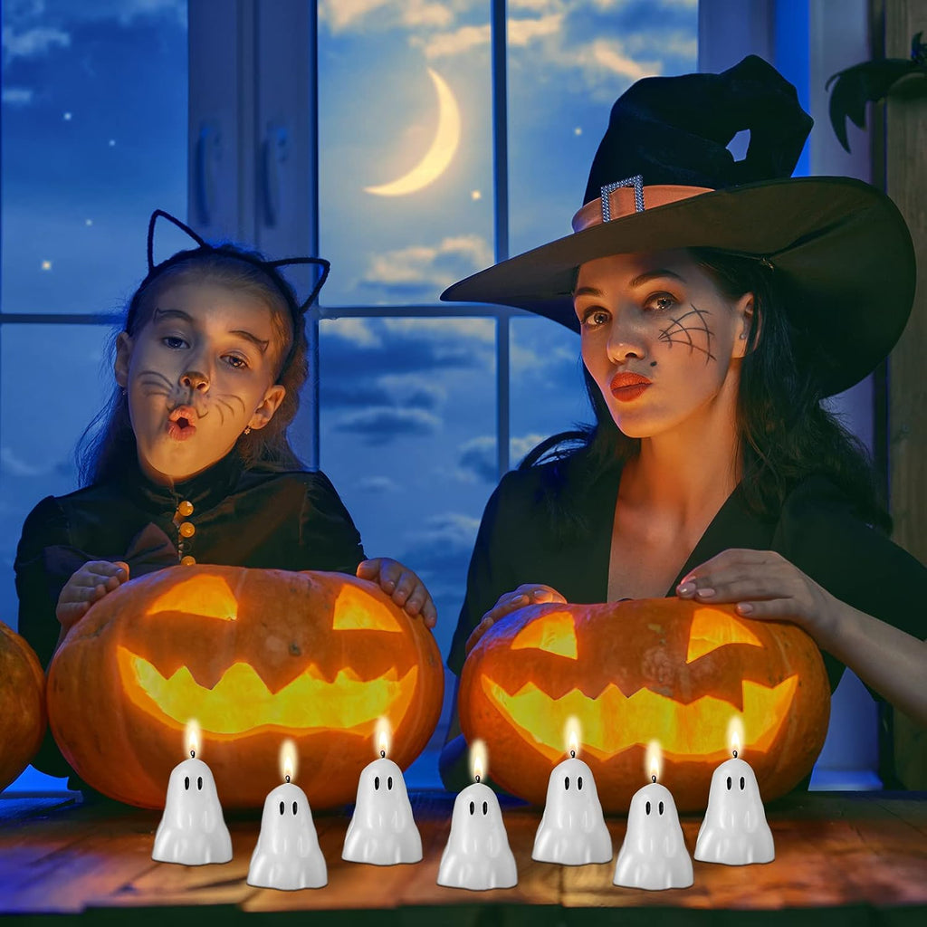 Jutom 10 Pcs Halloween Ghost Candles White Burning Candles Soy Wax for Halloween Home Table Party Decorations(Classic)