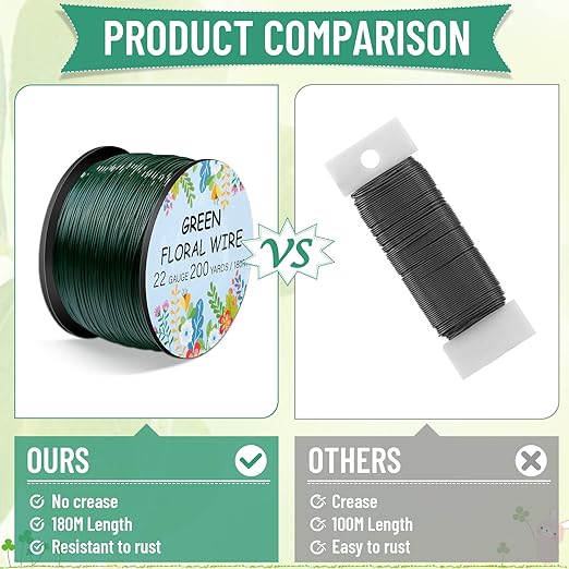 Floral Wire 22 Gauge Flower Wire for Craft, 200 Yards Green Flexible Paddle Florist Wires for Flower, Green Florist Wires Christmas Wreaths Tree, Garland Floral Flowers Arrangements, and Wreath Frame