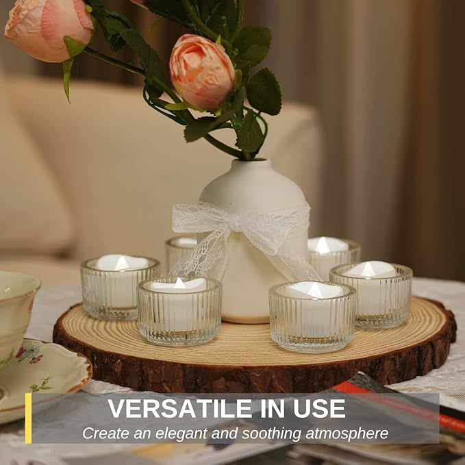 Homemory 48-Pack Cool White Novelty Flickering Flameless Tea Lights, 200+Hours Battery-Operated LED Fake Candles for Wedding Table Centerpieces,Proposal,Anniversary, White Base, Ø1.5'' × H1.3''