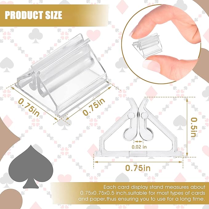 Table Number Place Card Playing Card Holders 60 Pack, Small Clear Acrylic Business Card Holder Stand for Display Paper Game Piece Picture Clip Price Board Photo Memo Menus Label Stand Party, 0.75in