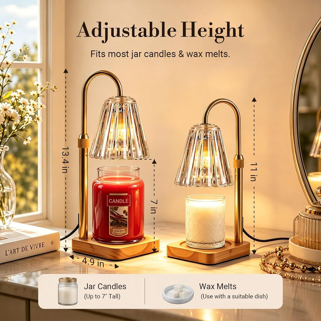 Marycele Candle Warmer Lamp with Timer & Dimmer - Mothers Day Gifts for Women Mom Her, Aesthetic Office Home Decor, Adjustable Height Wax Melter for Candle Jar & 3-Wick Candles (2 Bulbs Included)