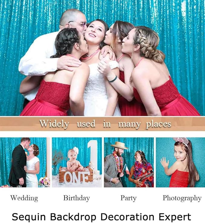 ShinyBeauty Sequin Curtain Turquoise 4FTx8FT Photo Backdrop - Aqua Blue Glitter Photography Backdrop for Wedding and Bridal Shower