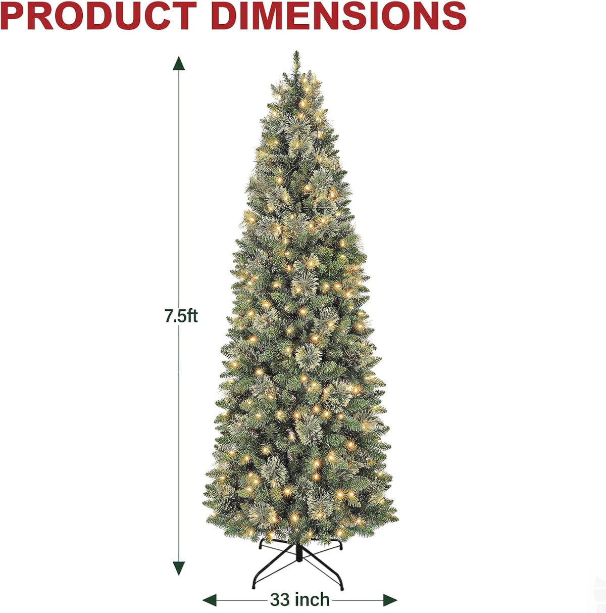 hykolity 7.5 ft slim prelit christmas tree with, package contents