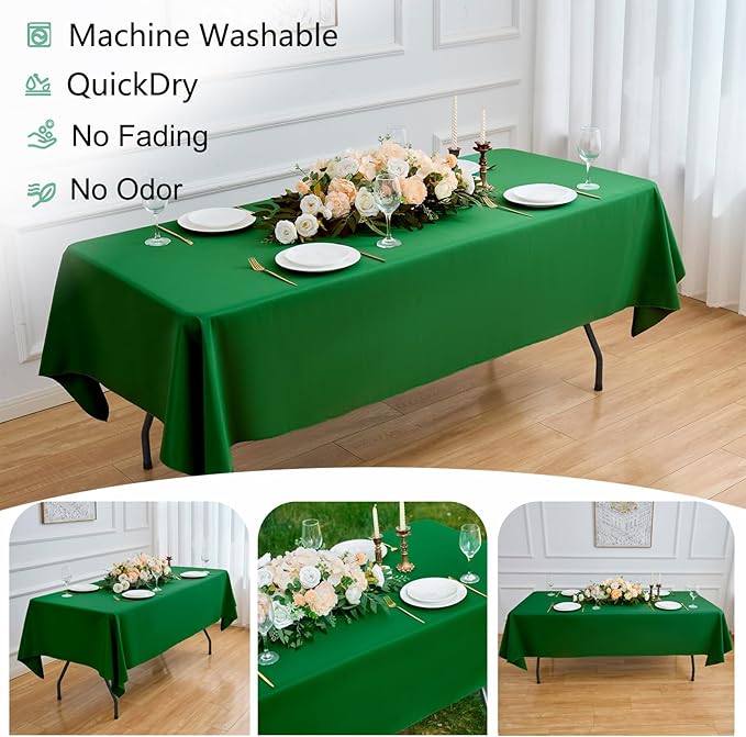 Hunter Green 6 Pack Polyester Table Cloth 60 x 84 Inch, Rectangle Tablecloths for 6 Foot Tables Washable Table Cloth for Party Wedding