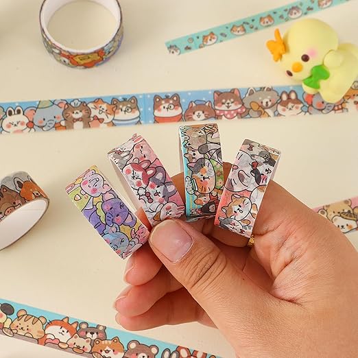 24 Rolls Colorful Cute Cartoon Animal Writable Washi Tape Set, Decorative Tapes for Scrapbooking and Journaling, Junk Journal Supplies, Bullet Journaling for Women Girl 8-15mm Wide 9.84ft Long/Roll