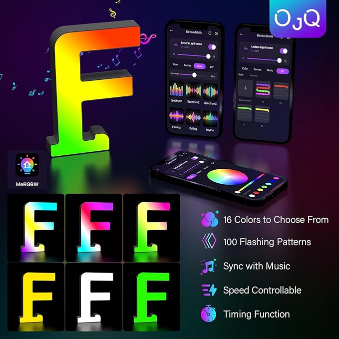 OJQ Light Up Letters LED Letter - Marquee Letters Room Decor Alphabet Letter Music Sync Color Change Colorful - Christmas Birthday Gifts for Girl - Teen Girls Gifts Party Home Wall Decor