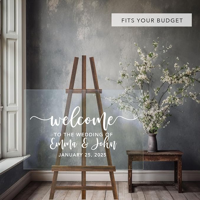 Andaz Press Custom Large Wedding Acrylic Sign, 16 X 24 Inches, Script Welcome, Personalized Sign, Welcome Sign For Modern Wedding Theme Wedding Welcome Sign Bienvenidos A Nuestra Boda