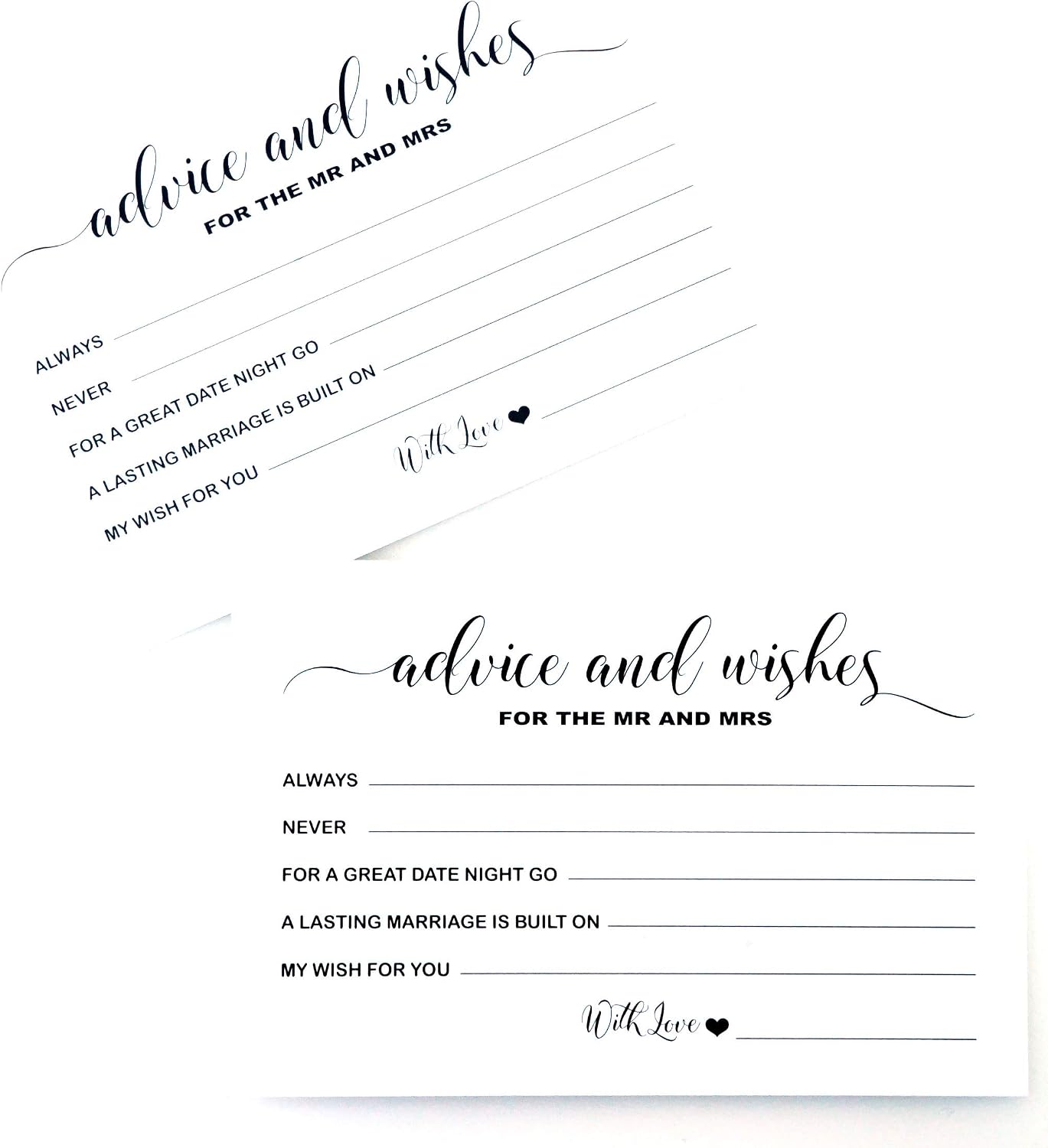 RXBC2011 Wedding advice and well wishes Cards for the Mr and Mrs Bride and Groom Newlyweds Bridal Shower Games Note Marriage Advice Pack of 50
