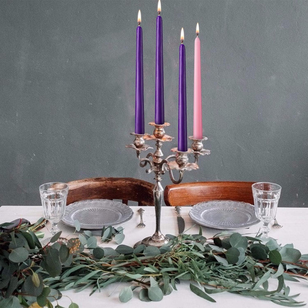 20 Pack Advent Candle Set, 15 Purple 5 Pink Taper Candles, 10 Inch Smokless and Dripless Candlesticks for Advent Christmas and Seasonal Celebration