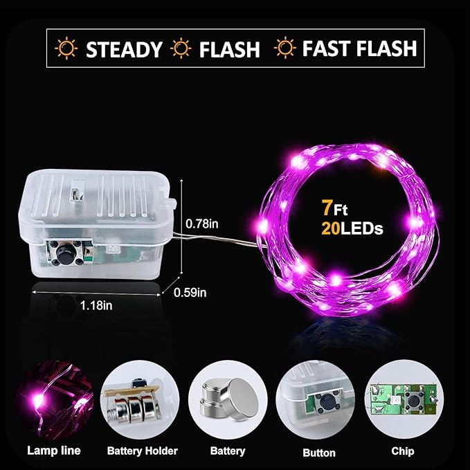 Aogist Led Fairy Lights 3 Modes Battery Operated String Lights Waterproof Silver Wire 7 Feet Firefly Starry Moon Mason Jar Lights for DIY Wedding Party Christmas (Pink, 20 Pack)
