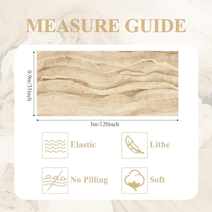 Asee'm 3pcs Cheesecloth Table Runner 120 Inches Long Sand Boho Gauze Cheese Cloth Runner 10FT Rustic Sheer Table Runners for Christmas Wedding Party Baby Shower Spring Easter Decoration