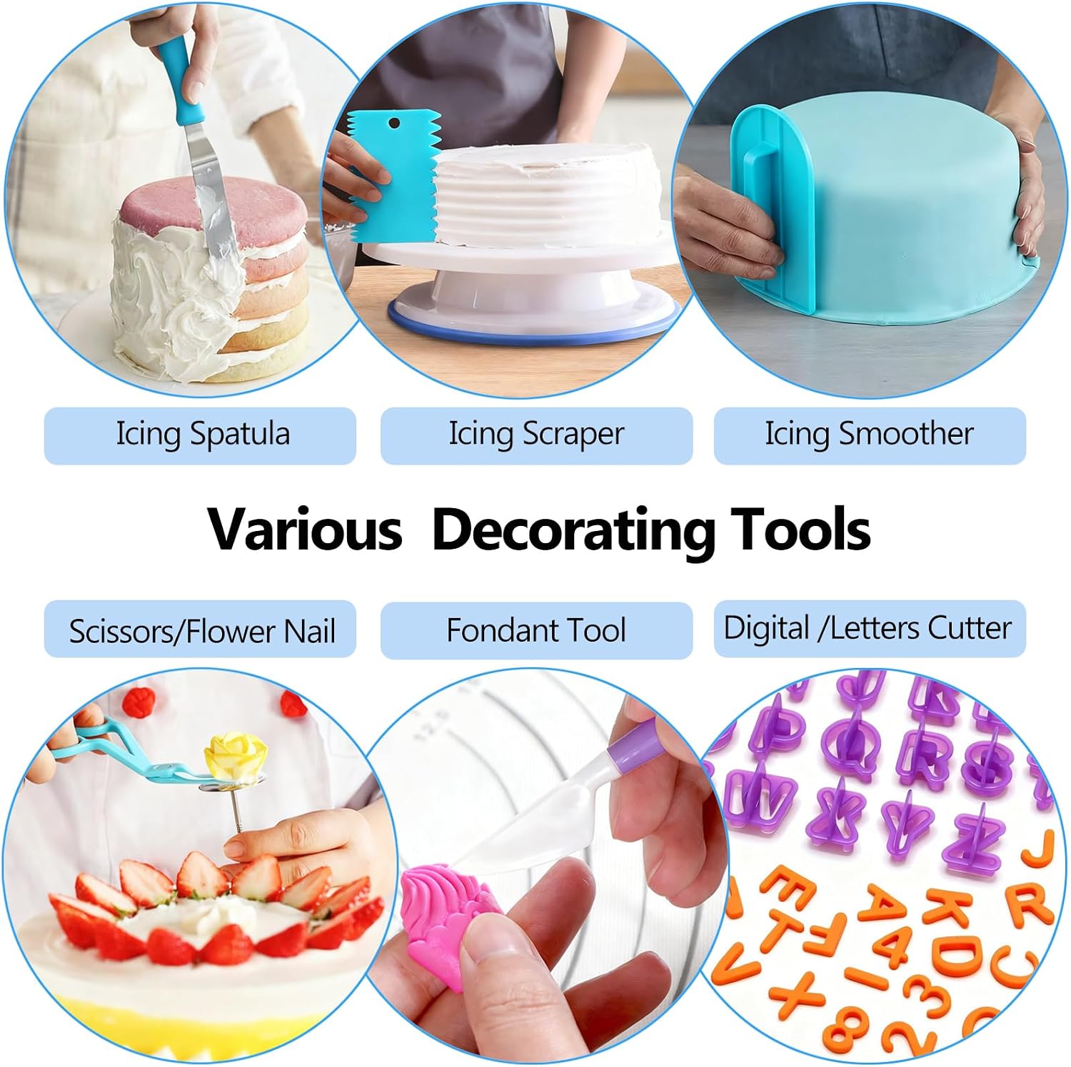 Makmeng 722pcs Cake Decorating Kit - Baking Supplies with Springform Pans, Cake Rotating Turntable, Icing Piping Bags and frosting Tips Set - Cake Decorating Tools for Beginners