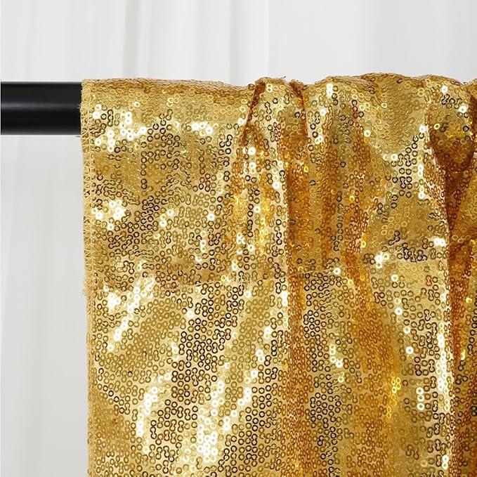 SquarePie Sequin Backdrop Curtain Not See Through Background for Wedding Party 8FT x 8FT Gold