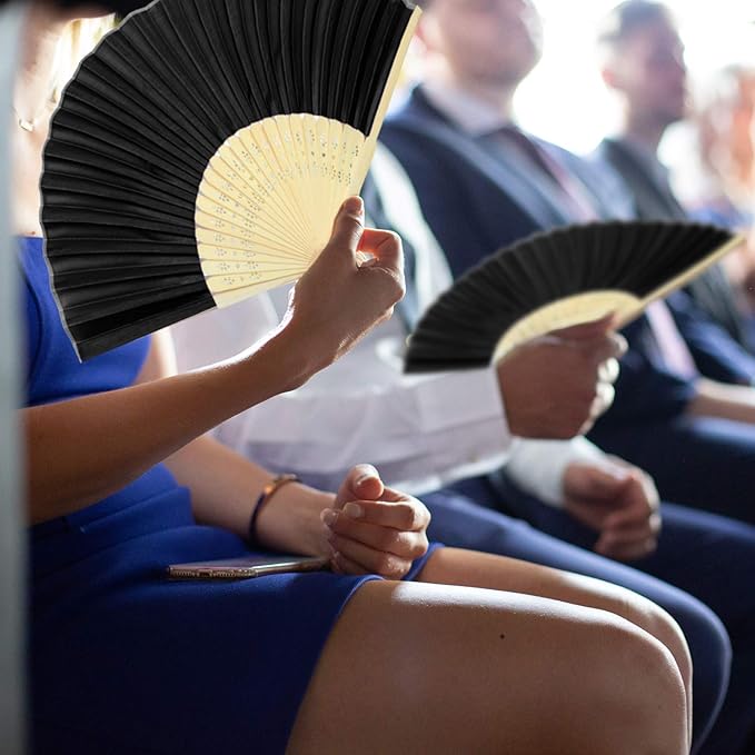 Aneco 18 Piece Black Handheld Fans - Bamboo Folding Fans for Wedding Decoration, Church Wedding Gifts, Party Favors, DIY Decoration