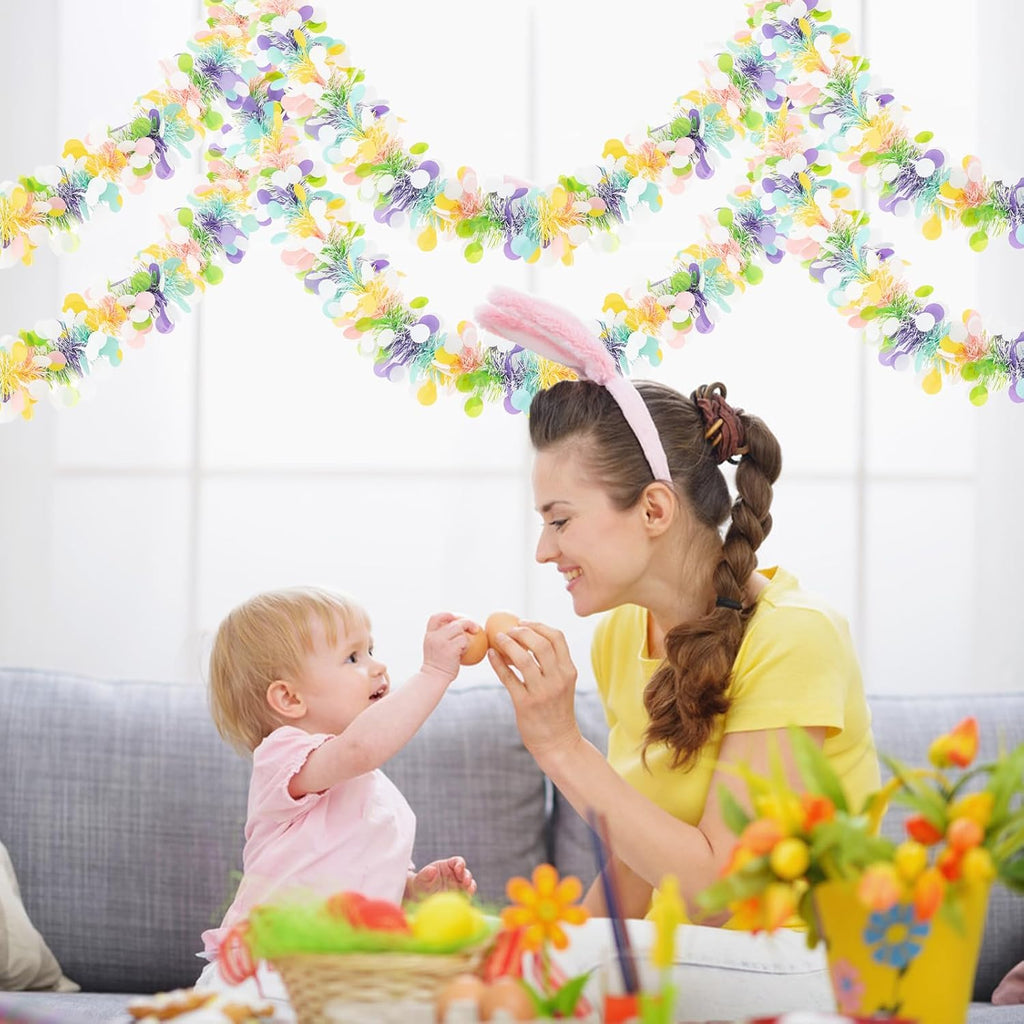 33FT Easter Tinsel Garland Colorful Metallic Twist Foil Tinsel Garland with Confetti Spring Hanging Garland for Easter Party Door Tree Indoor Outdoor Decoration
