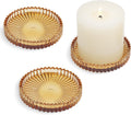 Glass Pillar Candle Holder, 4" Amber Candle Plates Set of 3, Glass Candle Holders for Wedding, Party, Holiday, Home Decor, Table Centerpiece