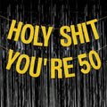 50th Birthday Decorations Banner for Women Men Pre-Strung Gold Glitter Birthday Decoration Sign Funny 50th Bday Supplies Banner