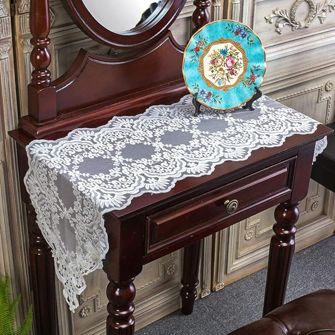 ARTABLE Rectangle Table Runner Lace Macrame Embroidered Table Runners with Exquisite Vintage Shabby Chic for Holiday Wedding Long Dinner Tables (White, 12 x 108 Inch)