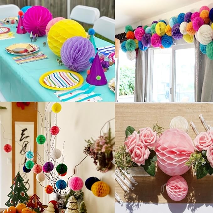 20pcs Honeycomb Decoration Paper Flower Balls Tissue Paper Pom Poms for Birthday Wedding Home Decor (3inch+6inch, Teal)