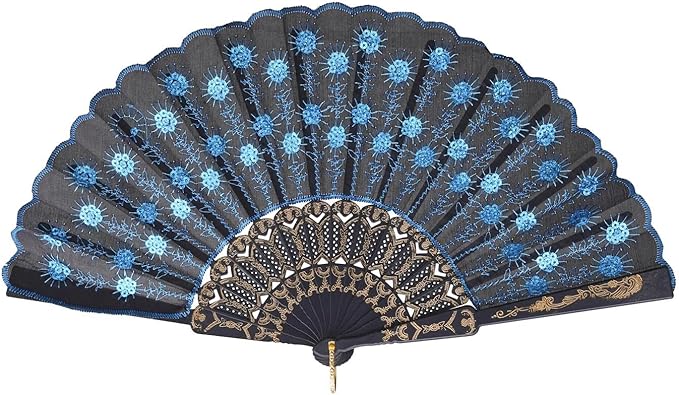 QIRMIZI 10 Pack Fabric Folding Handheld Fans, Perfect for Weddings, Parties, and Dancing,Light Blue