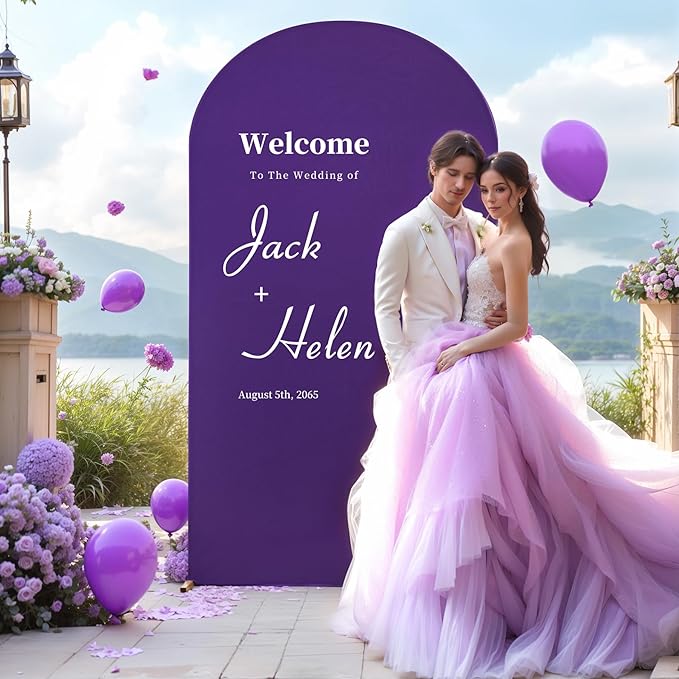 7.2FT Purple Arch Backdrop Cover - Polyester Fitted Wedding Arch Stand Covers Round Top Chiara Arch Backdrop Cover for Birthday Party Banquet Photo Background Decoration