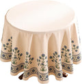 patdrea Designer Blue Small Tablecloth for Round Table,Linen Leaves Pattern Anti-Wrinkle Floral Tablecloths,Farmhouse Floral Table Cover Decor for Kitchen Dining,Thanksgiving,Diameter 55"-Ivar B