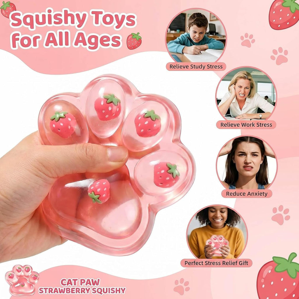 Giant Jumbo Strawberry Paw Squishy Toys ( 5 Inches )- Large Stress Relief Squeze Taba Fidget Toys Kit, Birthday Office for Girls Boys Kids Adults