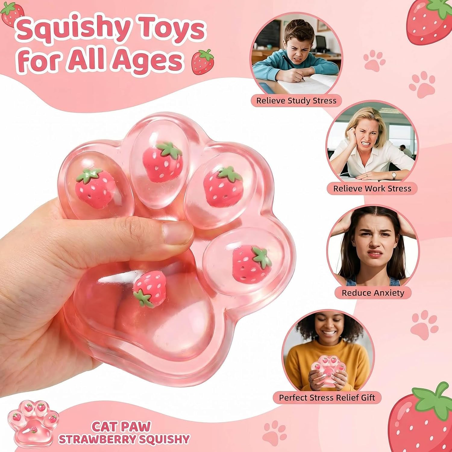 Giant Jumbo Strawberry Paw Squishy Toys ( 5 Inches )- Large Stress Relief Squeze Taba Fidget Toys Kit, Birthday Office for Girls Boys Kids Adults