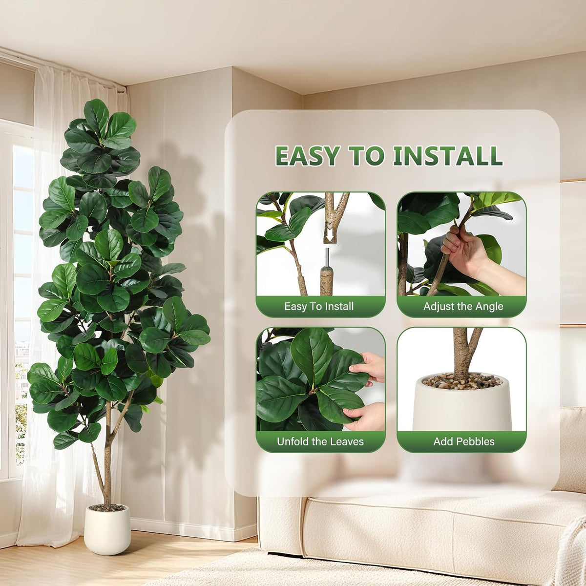 7 ft fiddle leaf fig tree artificial with, package contents