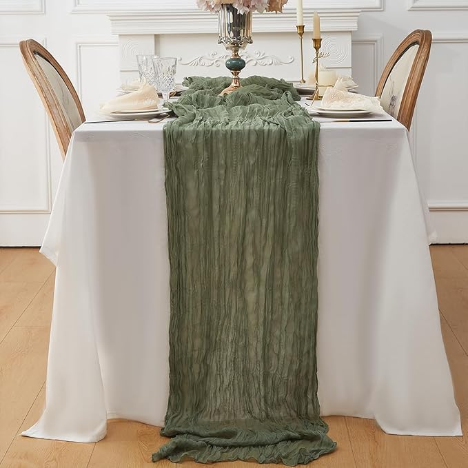 Sage Green 2 Pack Cheesecloth Table Runner 120 Inch 10 FT Boho Rustic Gauze for Wedding Baby Shower Party Farmhouse Summer Home Decor Washable