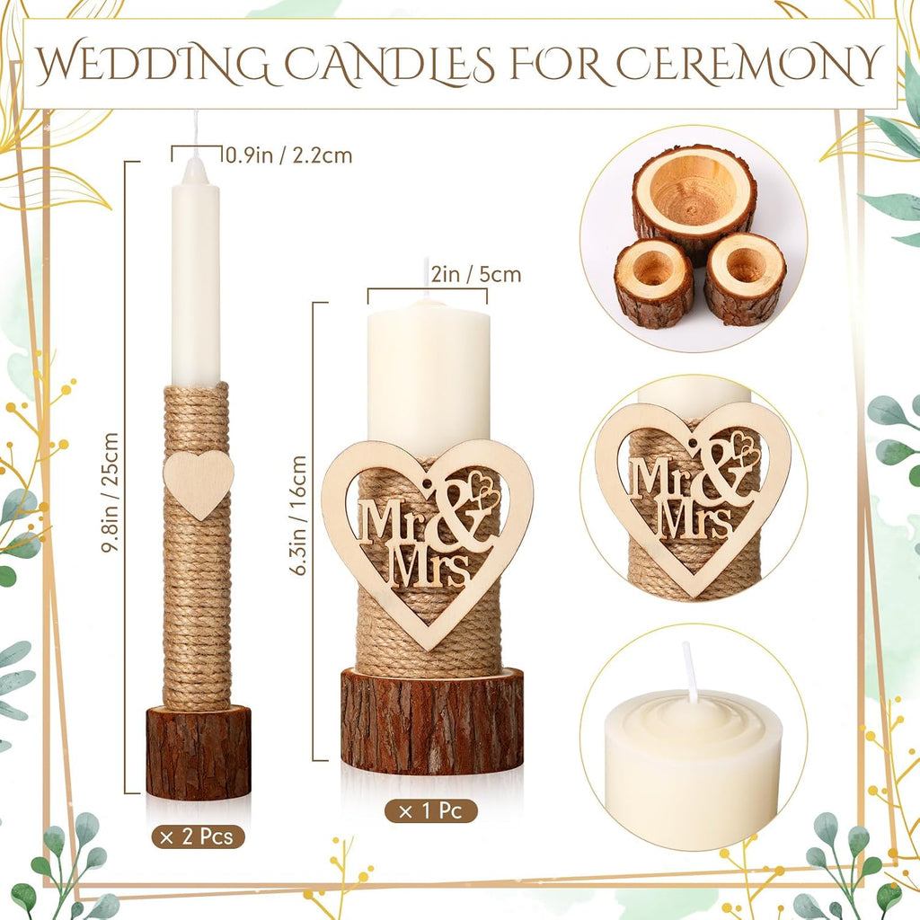 Conelist Unity Candles for Wedding Ceremony Set - 1 6.3" Pillar 2 9.8'' Taper Candles 2 Marriage Cards Wedding Candle with Holder for Rustic Romantic Ceremony Events Supplies(Retro)