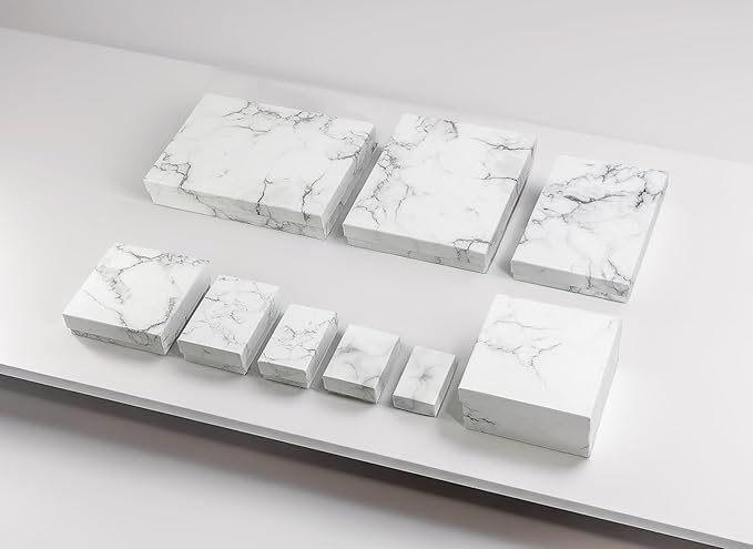 TheDisplayGuys - 25-Pack #53 Kraft Paper Cardboard Gift Boxes/Jewelry Cases w. Cotton Padding & Lid - Marble White - (5.4" x 3.9" x 1.0")