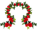 UKELER 2 Pack 14FT Artificial Rose Vines Red Flower Garland Artificial Rose Flowers with Green Leaves Floral Plant for Wedding Arch Party Garden Craft Home Decor