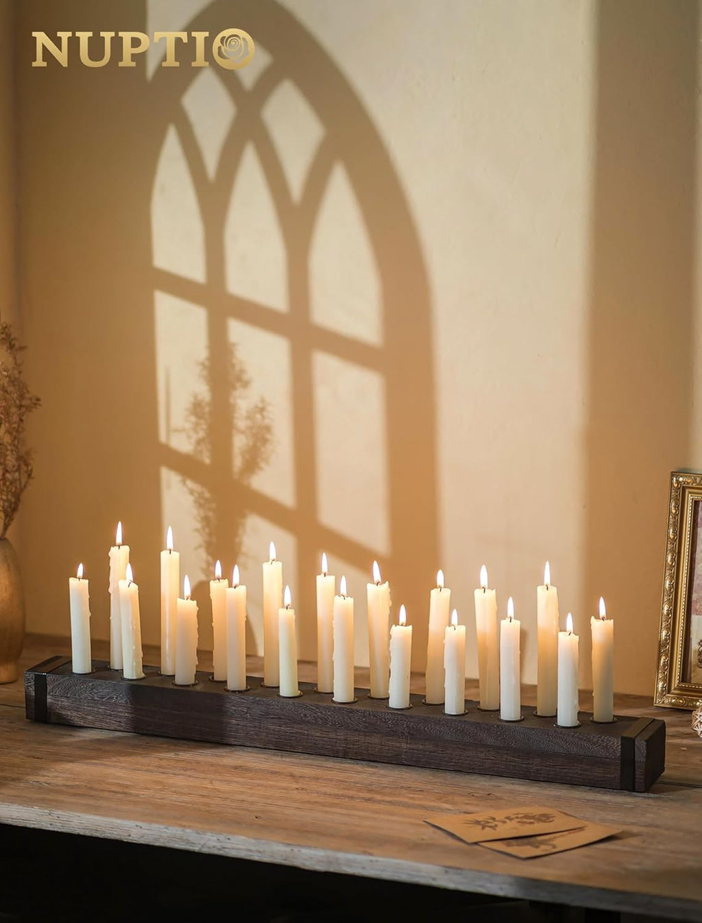 NUPTIO Taper Candle Holders Wood: Wooden Candelabra Long Candles Stick Centerpieces - Farmhouse Candlestick Holder 20 arm for Birthday Party Fireplace Table Decor 30 Inches