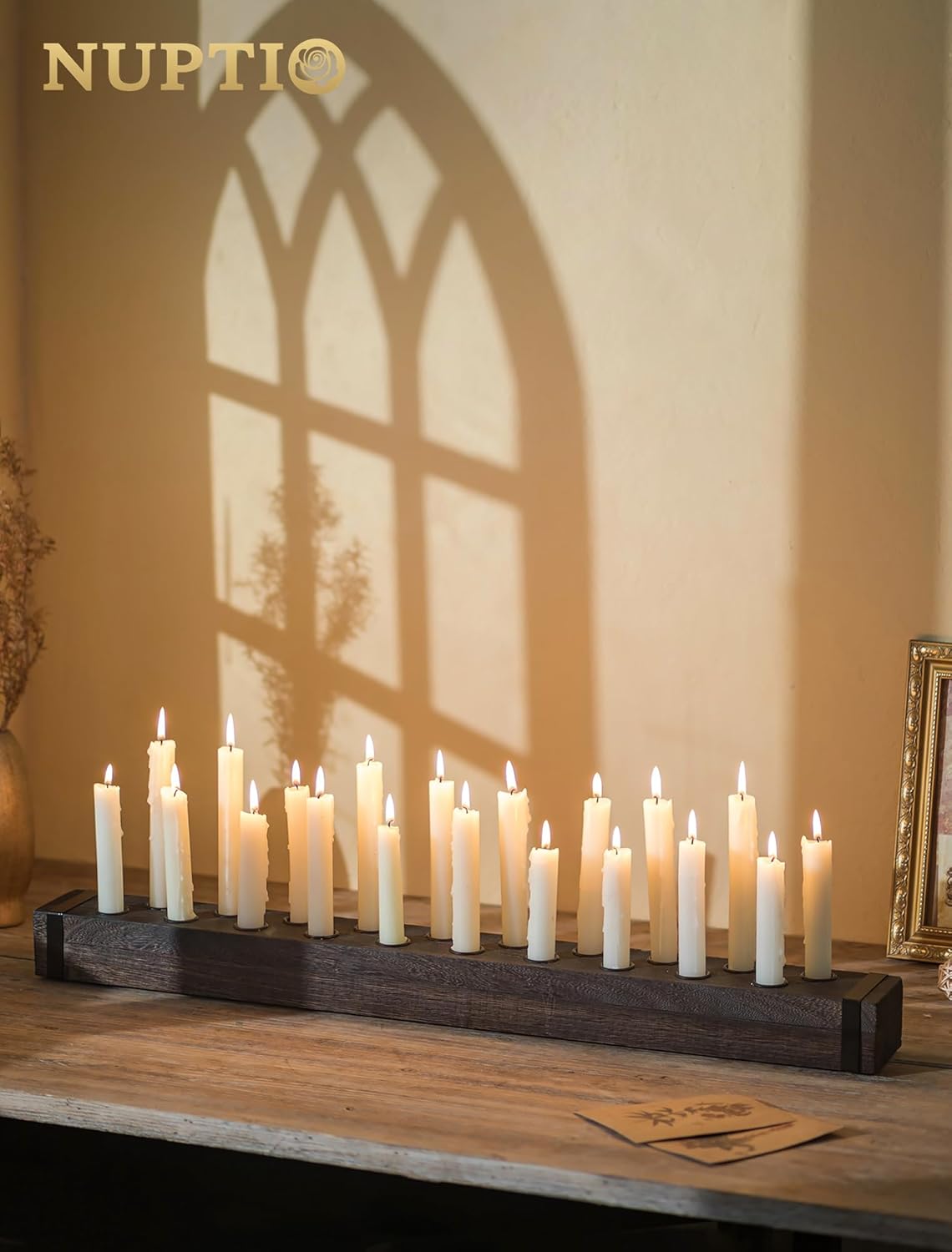 NUPTIO Taper Candle Holders Wood: Wooden Candelabra Long Candles Stick Centerpieces - Farmhouse Candlestick Holder 20 arm for Birthday Party Fireplace Table Decor 30 Inches