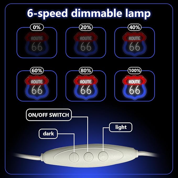 Route 66 Neon Sign, Route 66 Light up Sign Led Neon Light Signs for Wall Decor Party Decorations Home Bedroom Man Cave Birthday Christmas Gift Dimmable USB Powered(12.6" × 12.1")