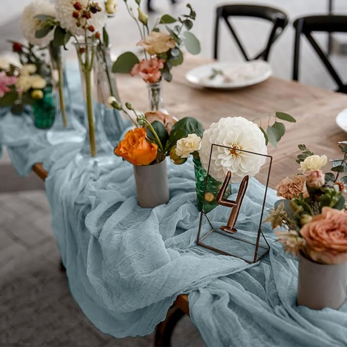 6 Pack Cheesecloth Table Runner 10Ft Christmas Gauze Boho Table Runners for Wedding Decor Bridal Shower Decorations Baby Shower Party(35" x 120")