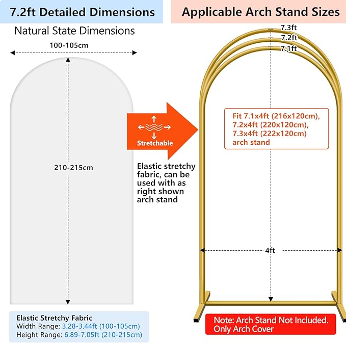 Hemmotop 7.2 ft White Arch Backdrop Cover (No Arch Stand) - Double-Sided Spandex Arch Covers Stretchy Backdrop for Party Wedding Birthday Baby Shower - Ideal for Balloon Arches