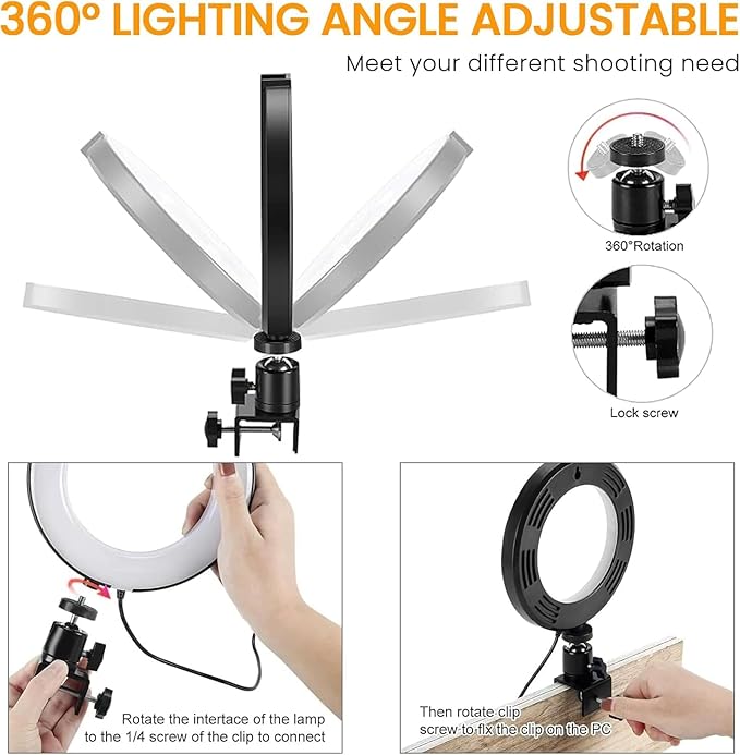 Video Conference Lighting Kit, Ring Light Clip on Laptop Monitor, 6" Dimmable LED Circle Selfie Light for Zoom Meeting/Remote Working/Zoom Calls/Live Streaming/Video Recording