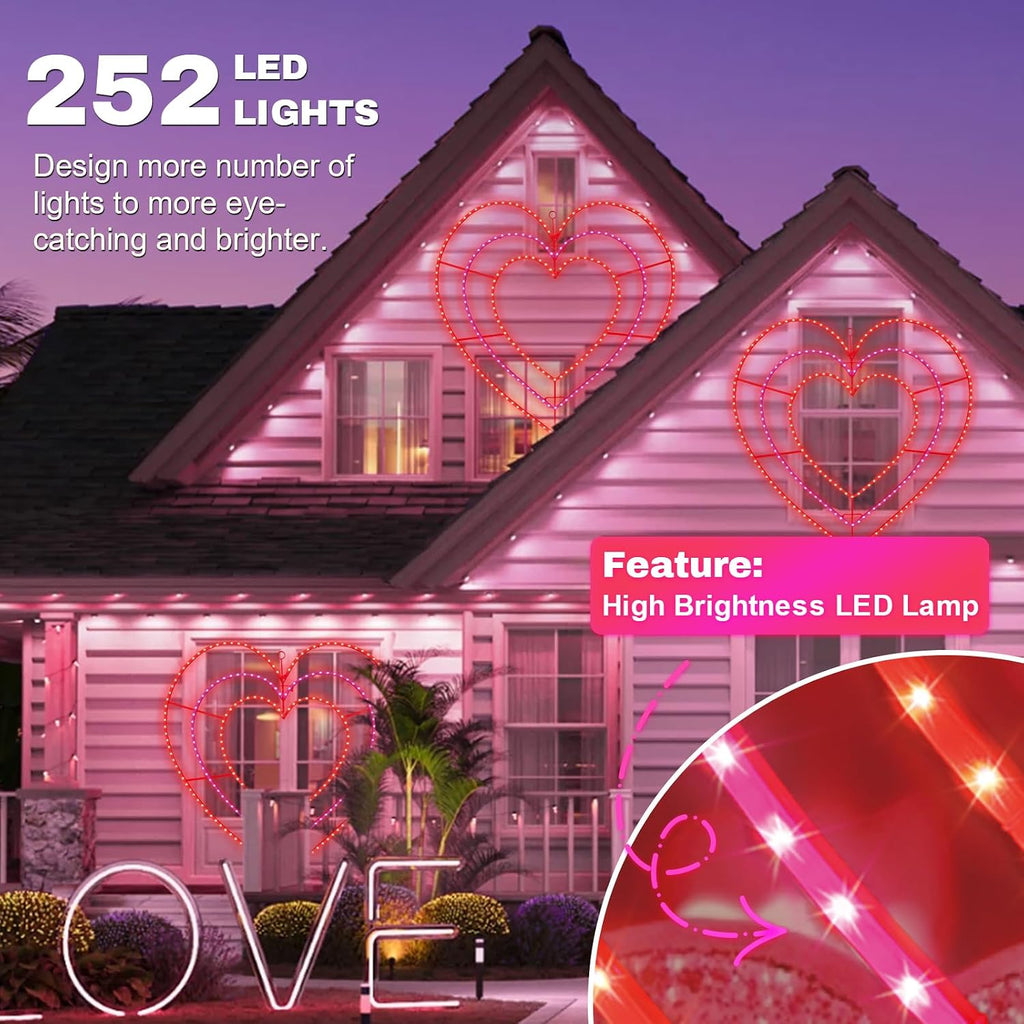 LAMPHOME Valentine Lights Outdoor 37.4 Inch 252LED Waterproof Red and Pink Heart Light Valentine‘s Day Decorations for Outdoor Garden Yard Valentine‘s Day Interior Decoration