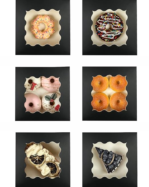 Bakepacker 100pcs Black Cookie Boxes 6x6x3 inches Easy Assemble Macaroon Pastry Boxes Bakery Boxes with Window for Bakery